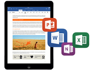 PowerPoint, Word, Excel, OneNote, Outlook for the iPad